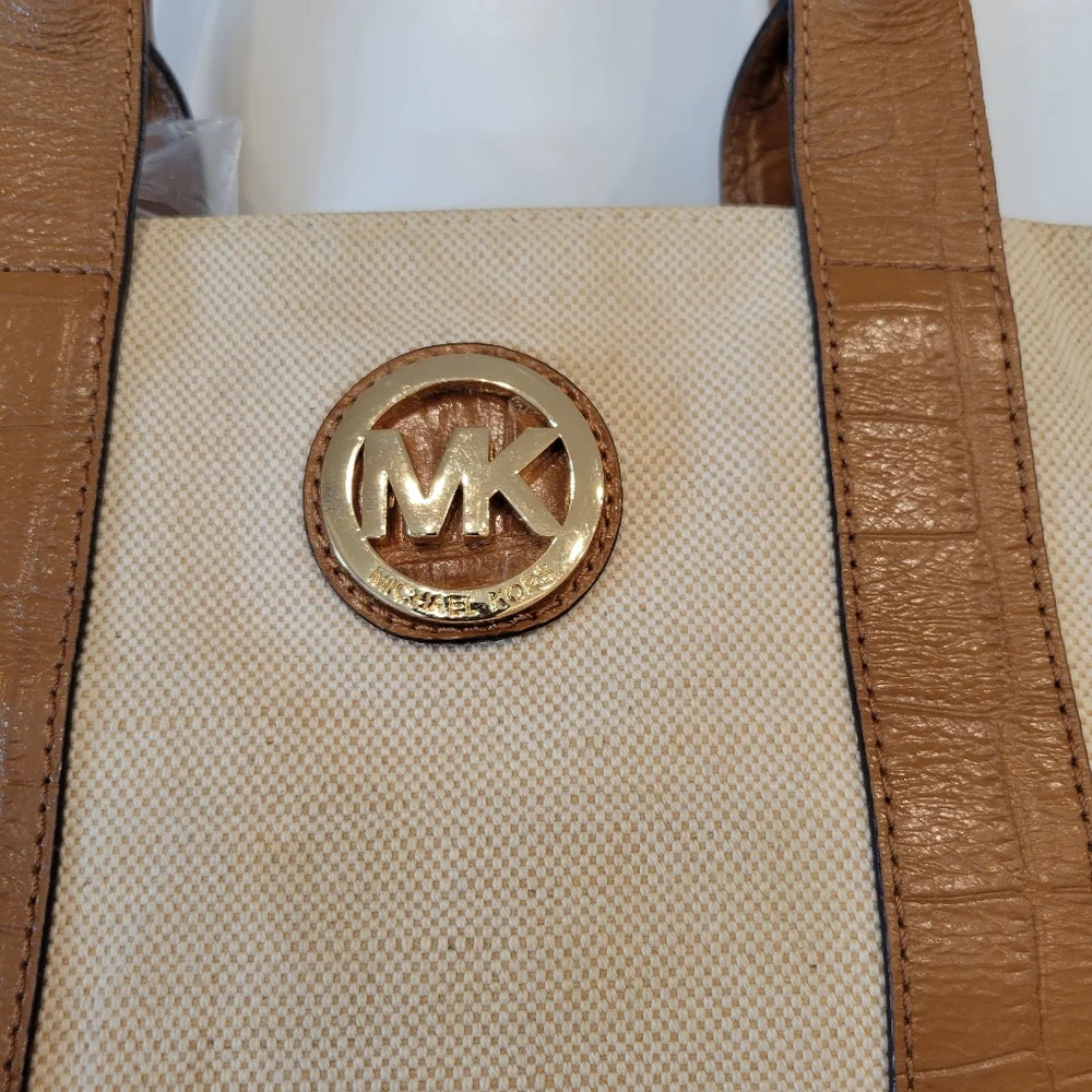MICHAEL KORS CANVAS CROC EMBOSSED LEATHER TOTE 12